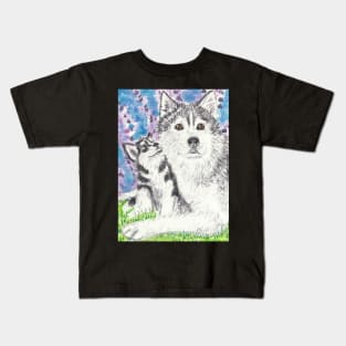 Husky dog art Kids T-Shirt